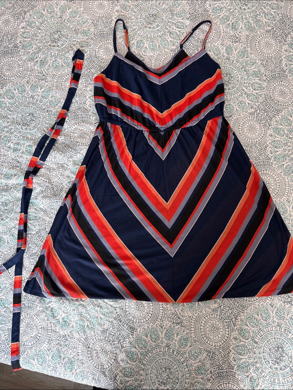 Forever 21 Navy Chevron Sundress with Black and Orange Stripes